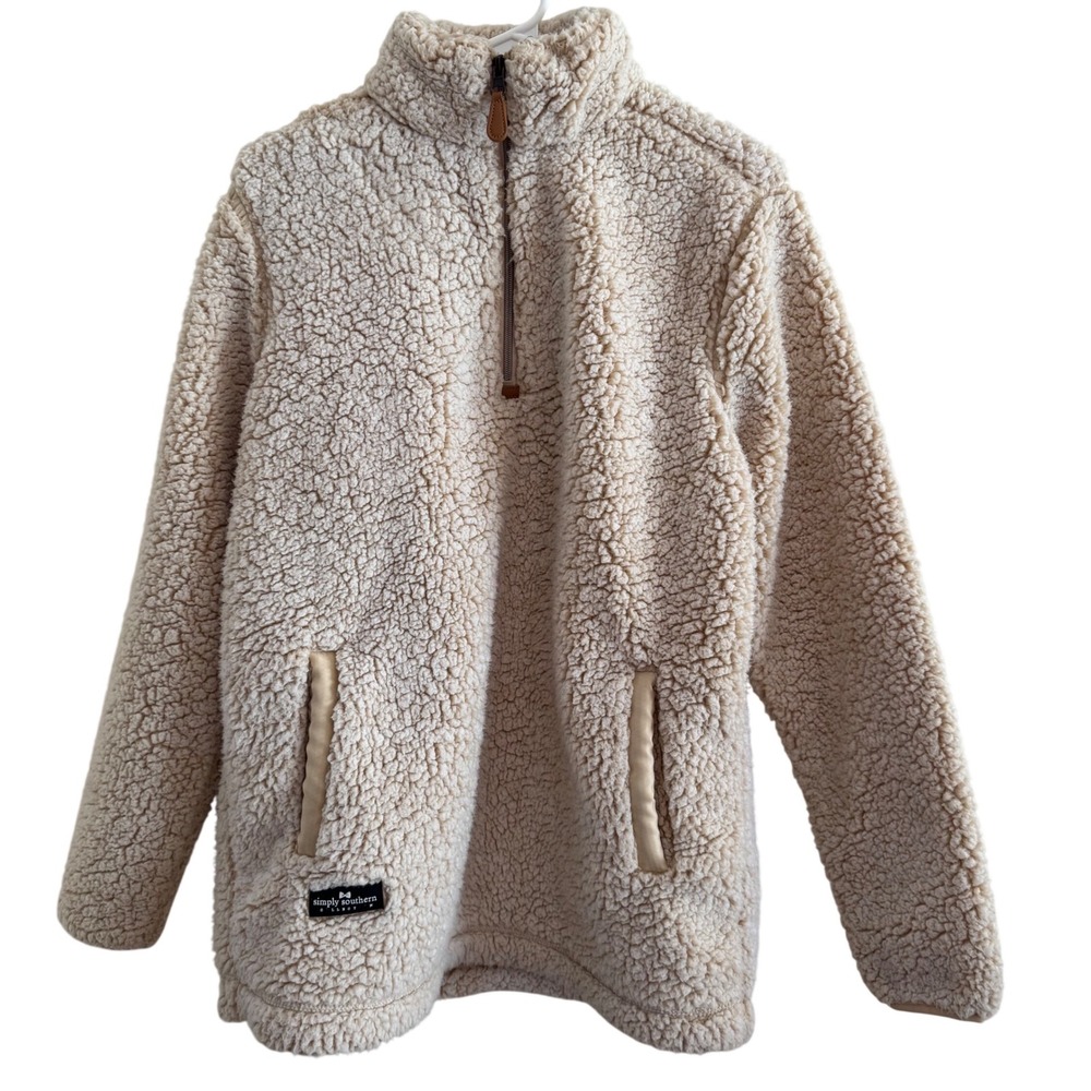Simply Southern Cream Sherpa Quarter Zip Pullover Size Small
